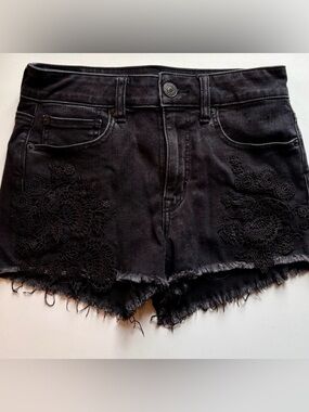 American Eagle Black Shorts with Crochet Detail Size 2
